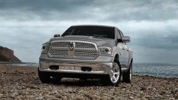 2015 Ram 1500 in silver on a rocky beach